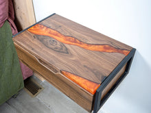 Load image into Gallery viewer, Floating Epoxy Walnut Nightstand with Drawer