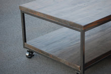 Load image into Gallery viewer, Rustic Industrial Coffee Table with Caster Wheels
