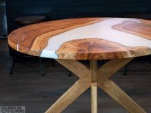 Load image into Gallery viewer, Live Edge Pecan Epoxy River Round Dining Table