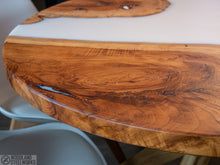 Load image into Gallery viewer, Live Edge Pecan Epoxy River Round Dining Table