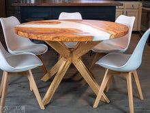 Load image into Gallery viewer, Live Edge Pecan Epoxy River Round Dining Table