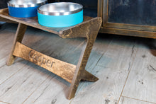Load image into Gallery viewer, Yeti Mid Century Atomic Style Raised Dog Bowl Stand || Elevated Pet Bowl Feeder || Engraving Optional - Fits RTIC &amp; Hydrapeak
