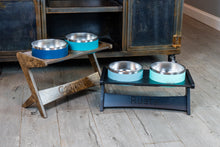 Load image into Gallery viewer, Yeti Mid Century Atomic Style Raised Dog Bowl Stand || Elevated Pet Bowl Feeder || Engraving Optional - Fits RTIC &amp; Hydrapeak
