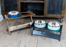 Load image into Gallery viewer, Yeti Mid Century Atomic Style Raised Dog Bowl Stand || Elevated Pet Bowl Feeder || Engraving Optional - Fits RTIC &amp; Hydrapeak
