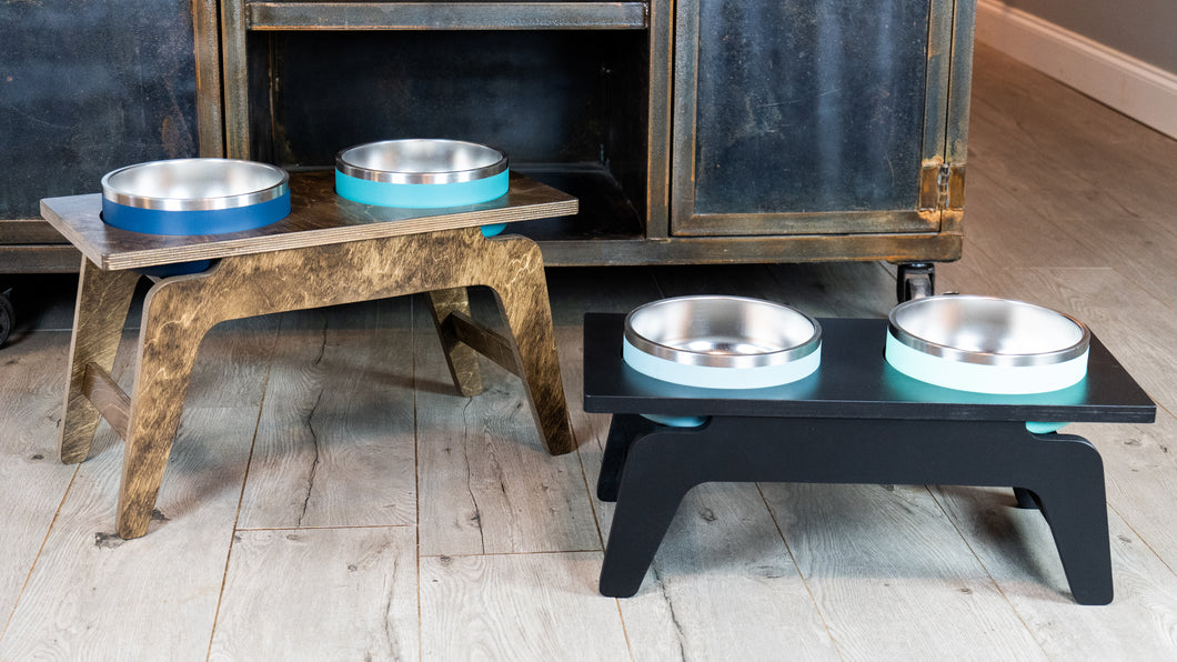 Yeti Mid Century Rounded Style Raised Dog Bowl Stand || Elevated Pet Bowl Feeder || Engraving Optional - Fits RTIC & Hydrapeak