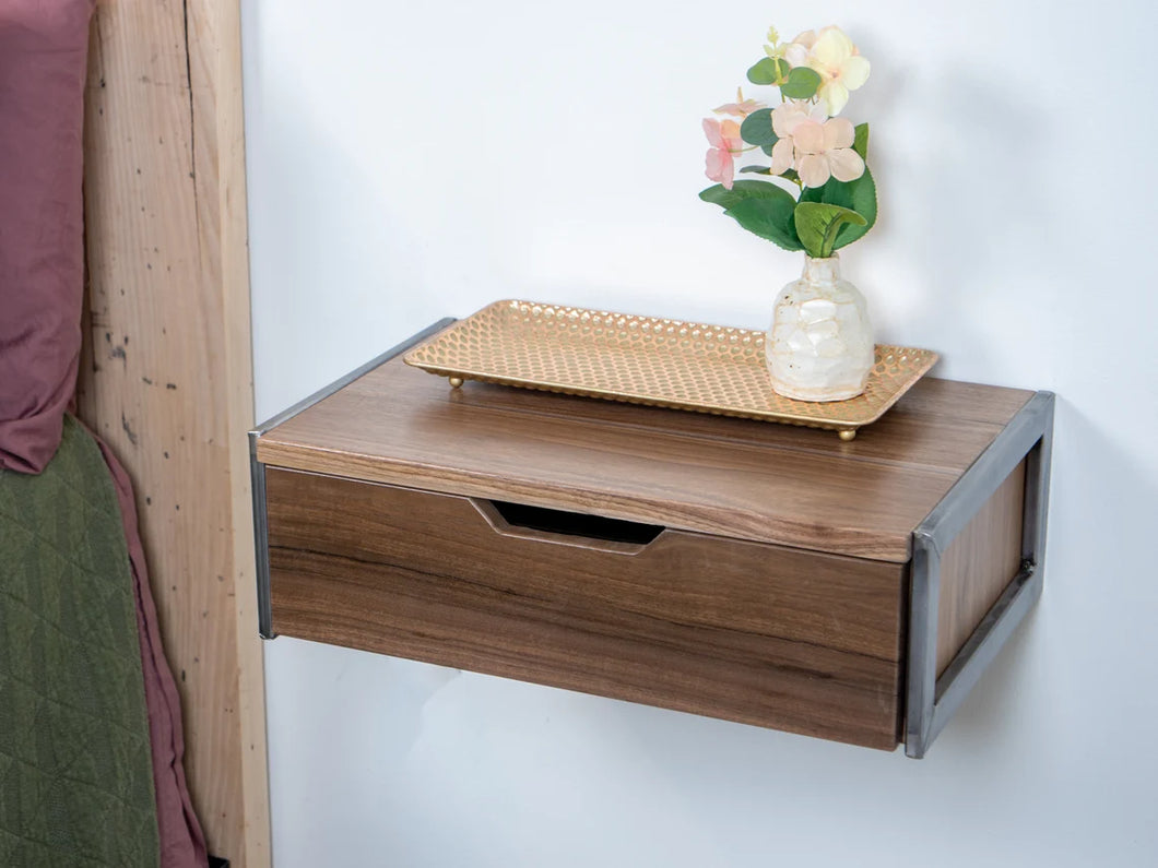 Floating Walnut Nightstand with Drawer