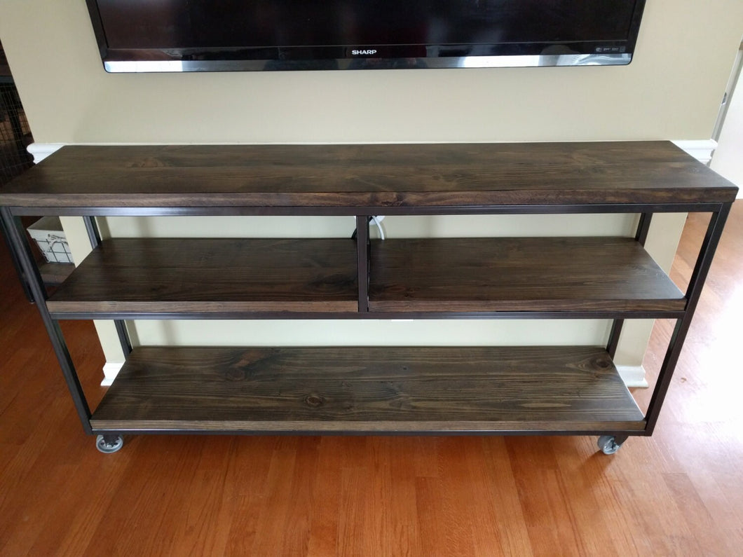 Industrial Console Table with Caster Wheels