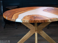 Load image into Gallery viewer, Live Edge Pecan Epoxy River Round Dining Table
