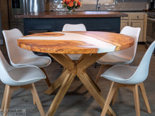 Load image into Gallery viewer, Live Edge Pecan Epoxy River Round Dining Table
